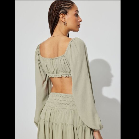 NWT Garage Long Sleeve Micro Milkmaid Top - Picture 2 of 5